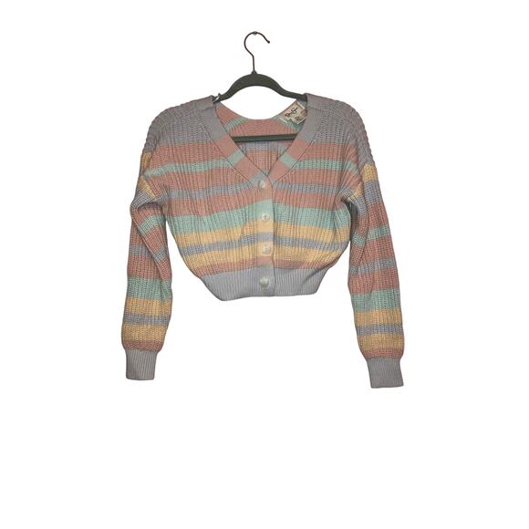Jessica Simpson striped knit button front cropped cardigan size medium - Picture 1 of 6